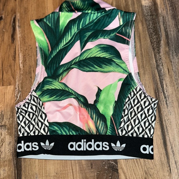 Adidas Green and Pink Leaf Print Crop Top - Picture 4 of 4